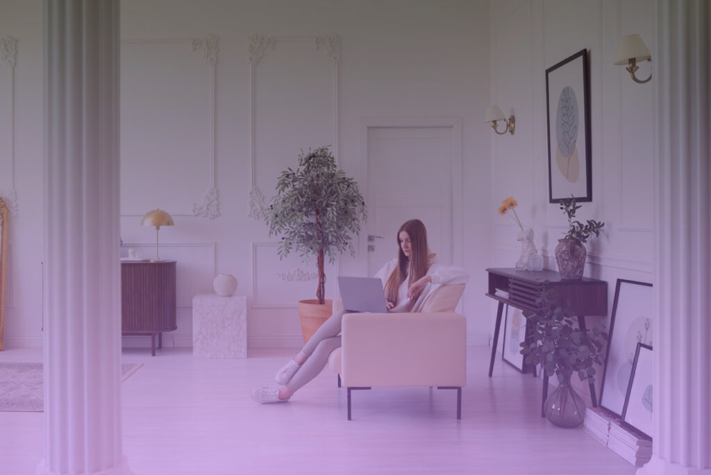 All Time Hospitality girl on a sofa